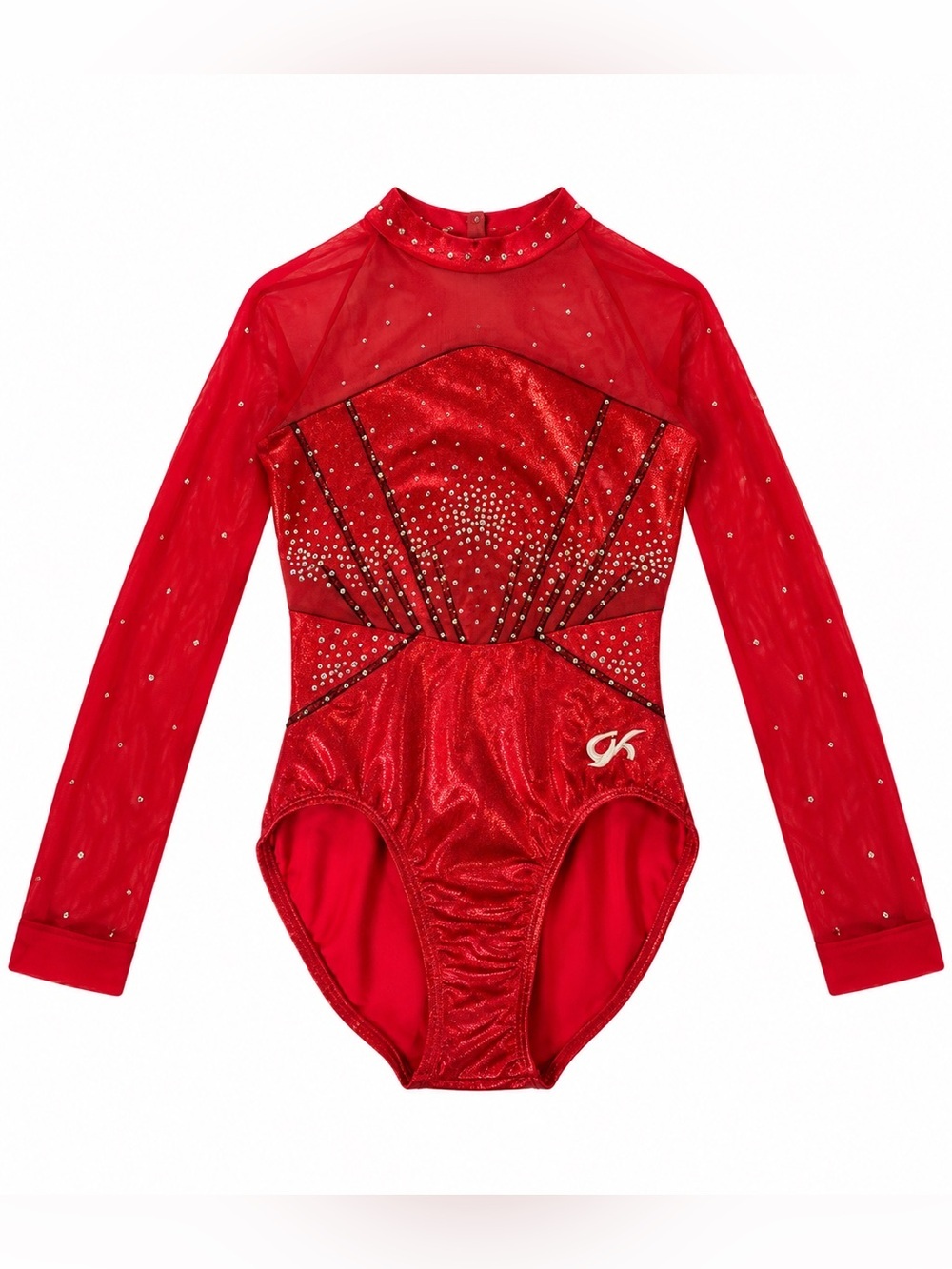 GK Elite Red Rhinestone Long Sleeve Gymnastics Leotard Child Large